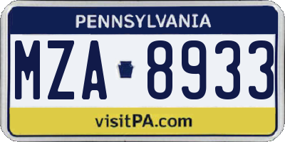 PA license plate MZA8933