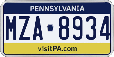 PA license plate MZA8934