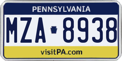 PA license plate MZA8938