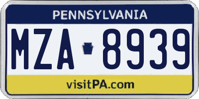 PA license plate MZA8939