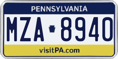 PA license plate MZA8940