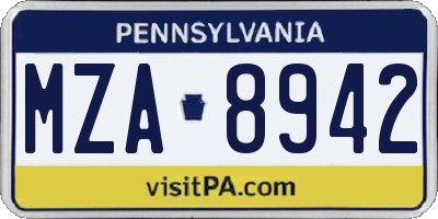 PA license plate MZA8942