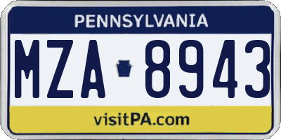 PA license plate MZA8943