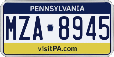 PA license plate MZA8945
