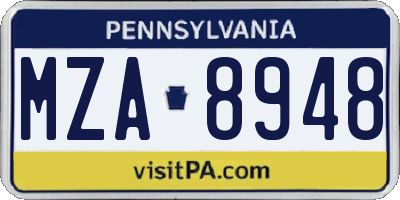 PA license plate MZA8948