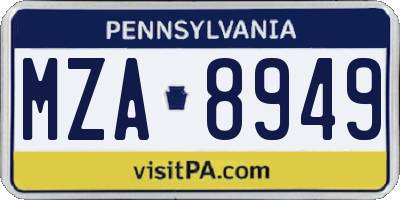 PA license plate MZA8949