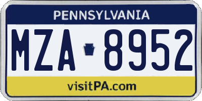 PA license plate MZA8952
