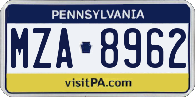 PA license plate MZA8962