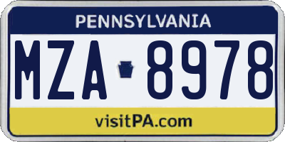 PA license plate MZA8978