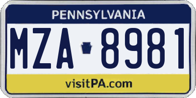 PA license plate MZA8981