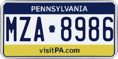 PA license plate MZA8986