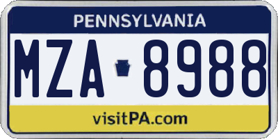 PA license plate MZA8988