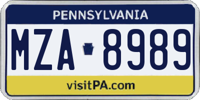 PA license plate MZA8989