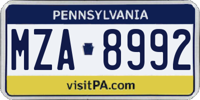 PA license plate MZA8992