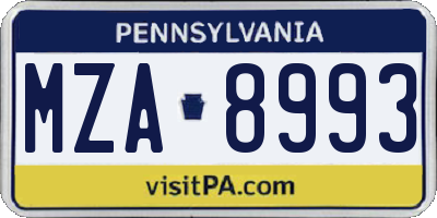 PA license plate MZA8993
