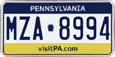 PA license plate MZA8994