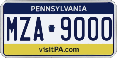 PA license plate MZA9000