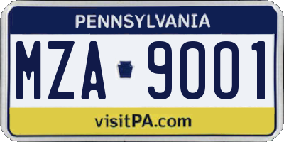 PA license plate MZA9001