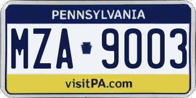 PA license plate MZA9003