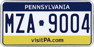 PA license plate MZA9004