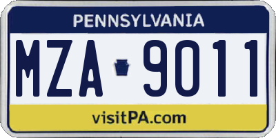 PA license plate MZA9011