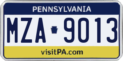 PA license plate MZA9013
