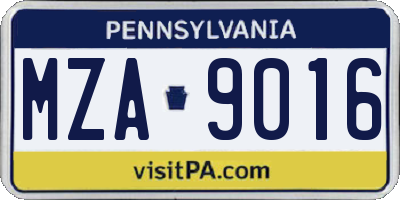 PA license plate MZA9016