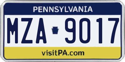 PA license plate MZA9017