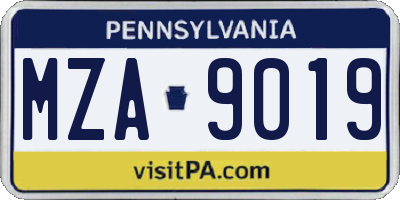 PA license plate MZA9019