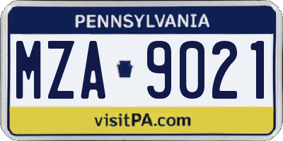 PA license plate MZA9021
