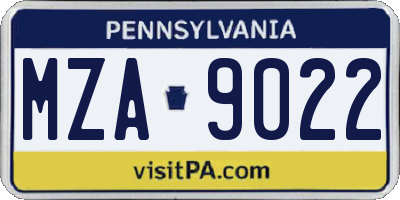 PA license plate MZA9022