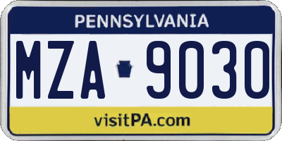 PA license plate MZA9030