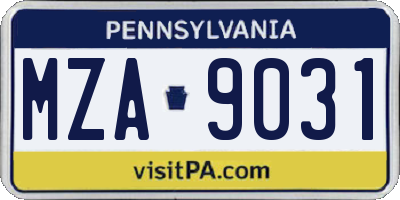 PA license plate MZA9031