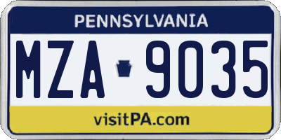 PA license plate MZA9035