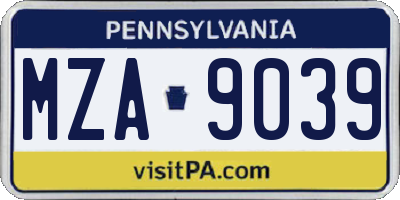 PA license plate MZA9039