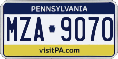 PA license plate MZA9070