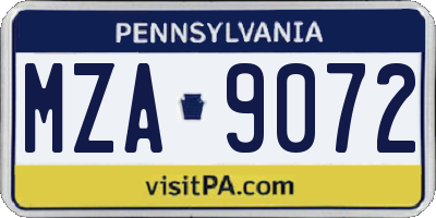 PA license plate MZA9072