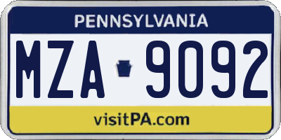 PA license plate MZA9092