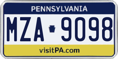 PA license plate MZA9098