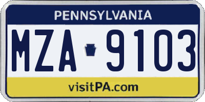 PA license plate MZA9103