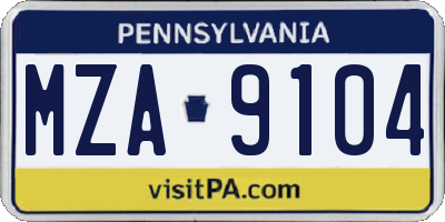 PA license plate MZA9104