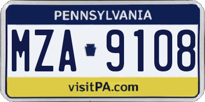 PA license plate MZA9108