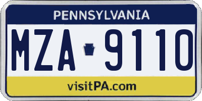 PA license plate MZA9110