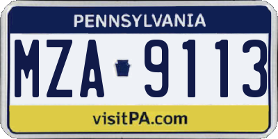PA license plate MZA9113