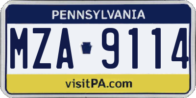 PA license plate MZA9114