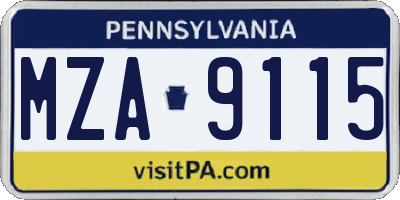 PA license plate MZA9115