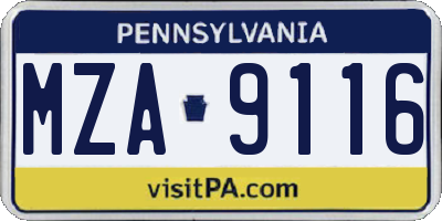 PA license plate MZA9116