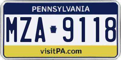 PA license plate MZA9118