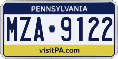 PA license plate MZA9122