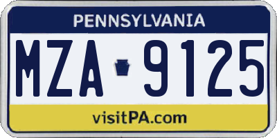 PA license plate MZA9125